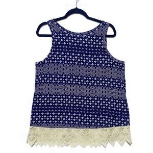 Maurices Pullover Top Women's Large Sleeveless Blue and White w/Frill Trim NEW